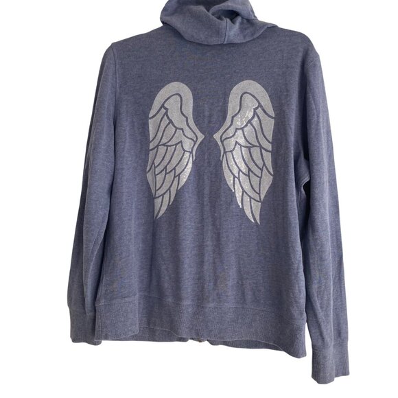 Victoria’s Secret Blue Zip Up Hoodie Size M – Angel Wing Fleece Lined Sweatshirt - Picture 1 of 12